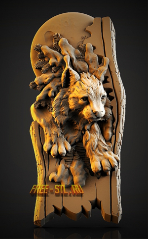 рысь в дереве модель 3d stl